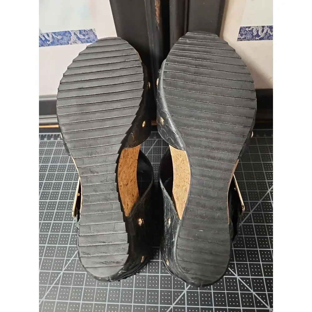Walking cradles women THEA  wedges ankle‎ embossed  leather strap sandals 6.5M
